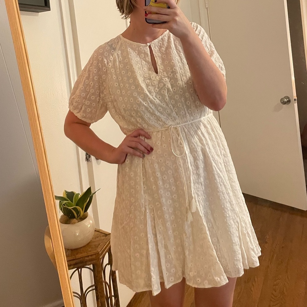 white eyelet dress with puff sleeve | madewell